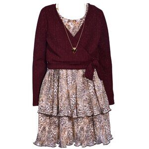 NEW Bonnie Jean Girls 7-16 Tiered Chiffon Dress Knit Sweater Set
